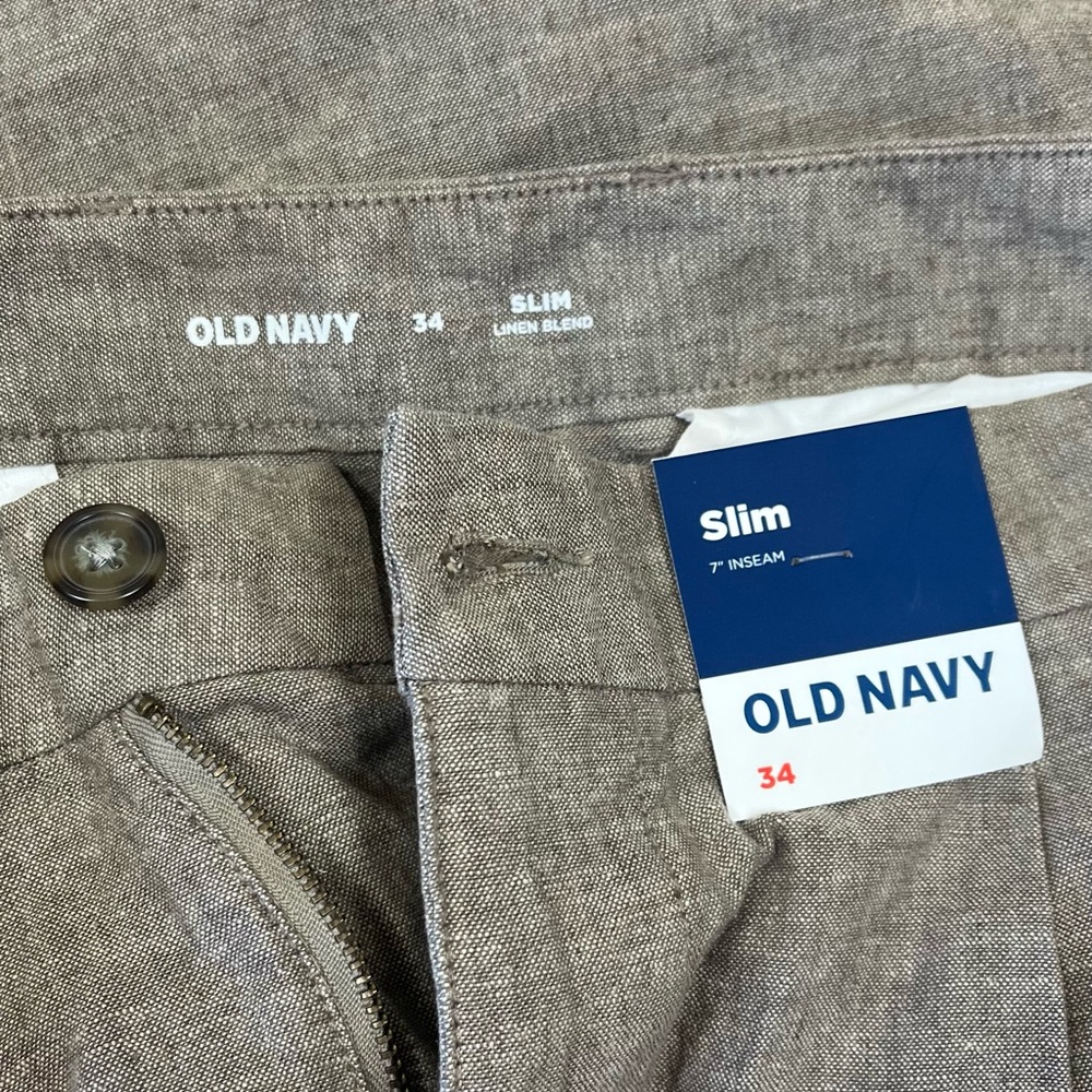 2 pc Old Navy Men’s linen slim shorts bundle inseam 7 inches size 34 - Picture 3 of 7